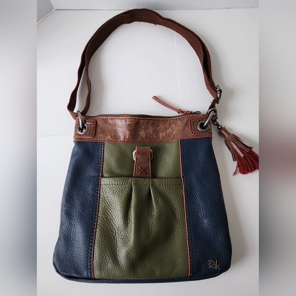 the sak Tri Colored Leather Purse Navy, Sage Green, and Brown